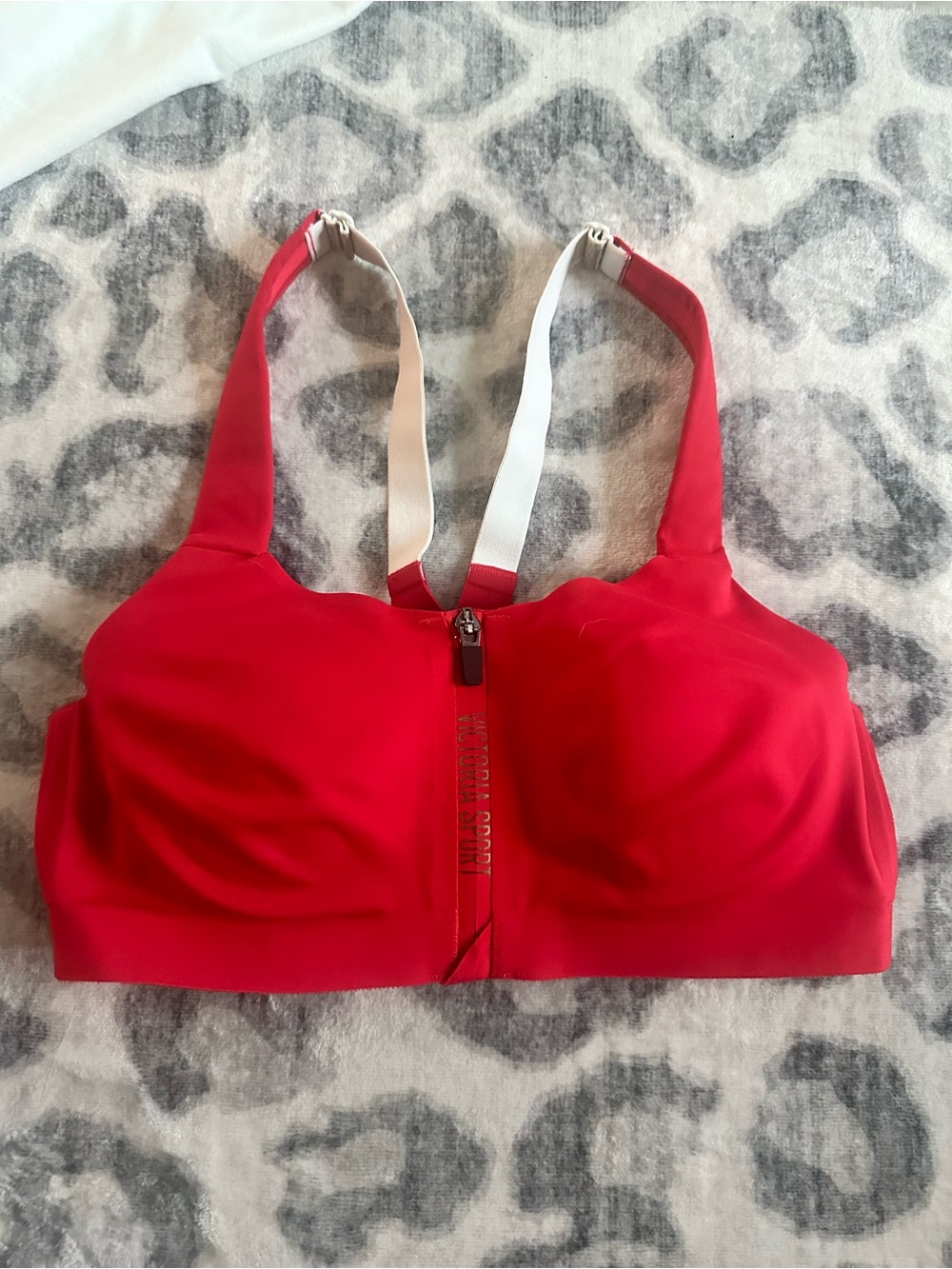 Victoria's Secret Red Front-Zip Sports Bra with Gold glitter Back Straps